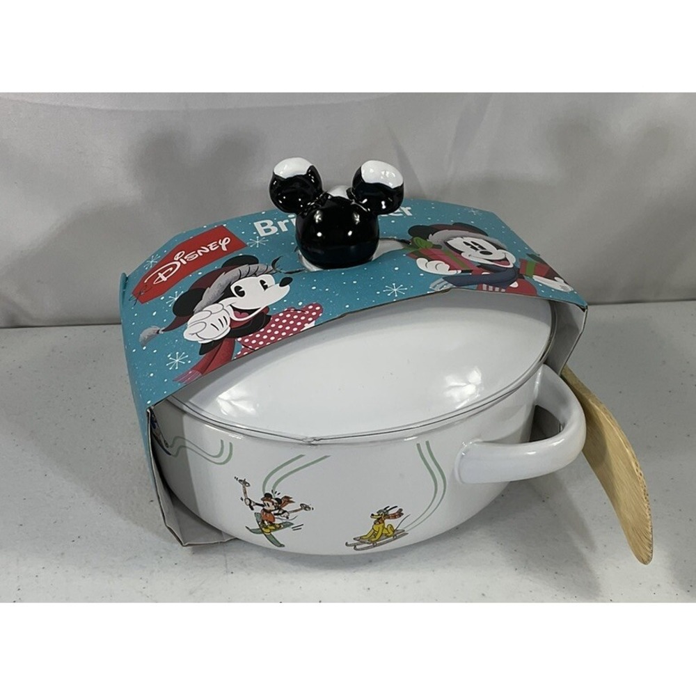 Disney Mickey Mouse And Friends Winter Christmas Brie Baker With Wooden Spoon